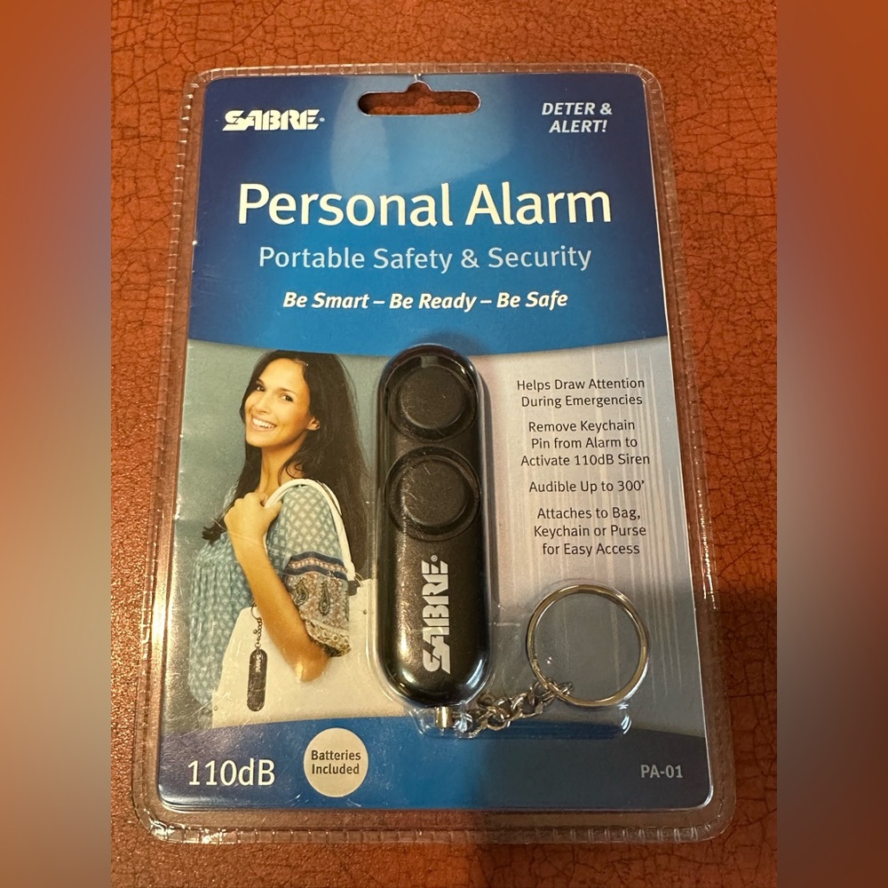 Personal Alarm Keychain Safety PA-01 Black NEW SABRE 110dB
